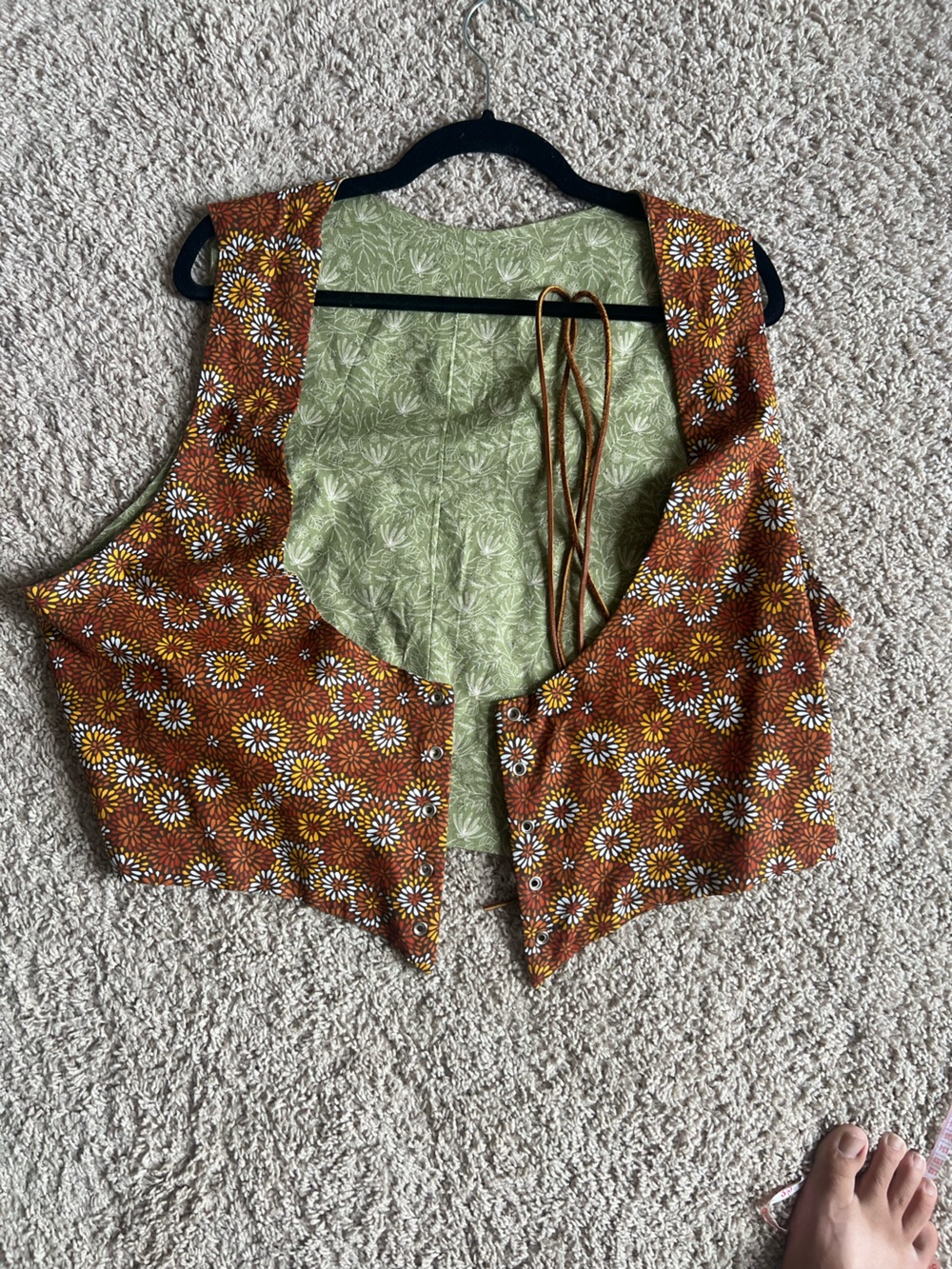 Women’s Reversible Floral Orange & Sage Green Corset with Plastic Boning